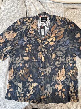 Ted Baker Black Floral-Print Short Sleeve Button-Up